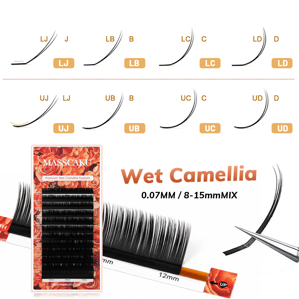 Eyelash Extension Human Hair - MASSCAKU 0.07 Накладные ресницы Wet Camellia